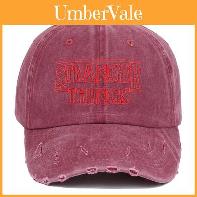 Cappellino da baseball vintage effetto invecchiato con ricami di Stranger Things e protezione solare per i fan.