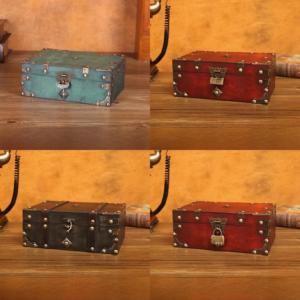 Wooden Retro Style Storage Boxes With Password Lock For Bedroom Organization