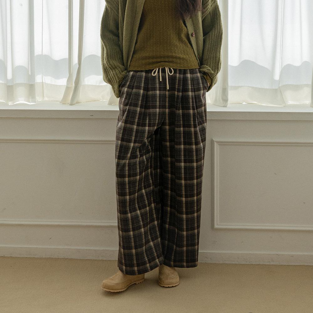 Laengsseon Ls_Plaid Straight-Leg Drawstring Pants_2Color