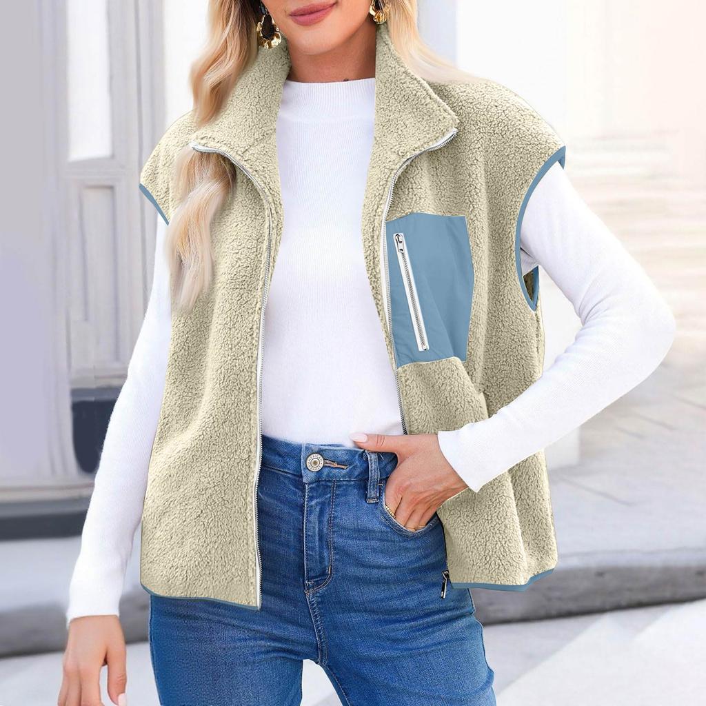 Women's Color-Block Vest Relaxed Fit Warm Casual Sleeveless Jacket