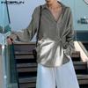 INCERUN Oversized Men Lapel Neck Long Sleeve Side Button Irregular Casual Shirts