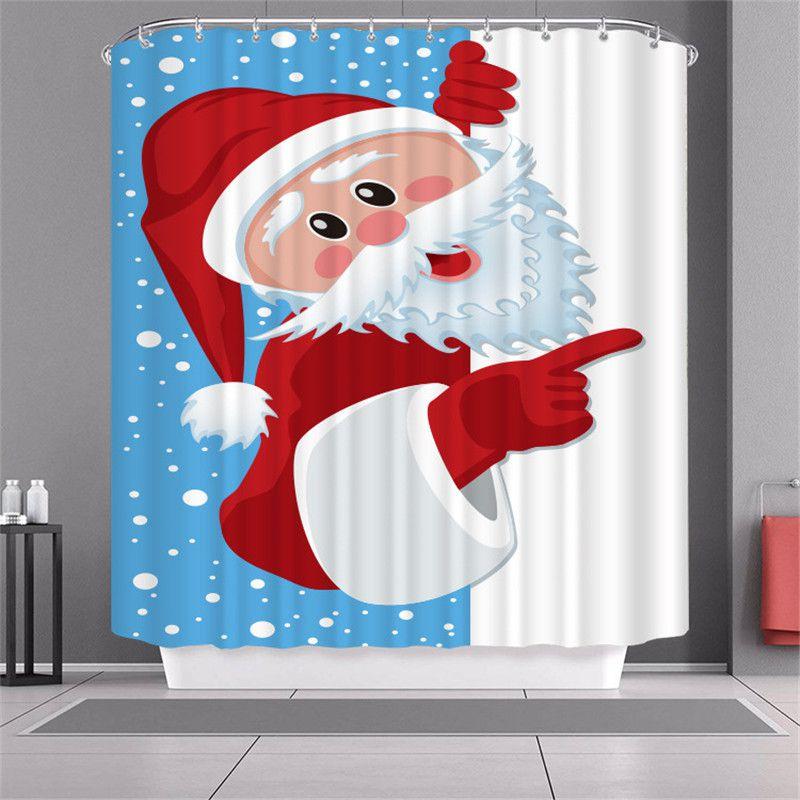 Curtain Shower Christmas With Hook Waterproof Fabric Bathroom Santa Xmas Claus