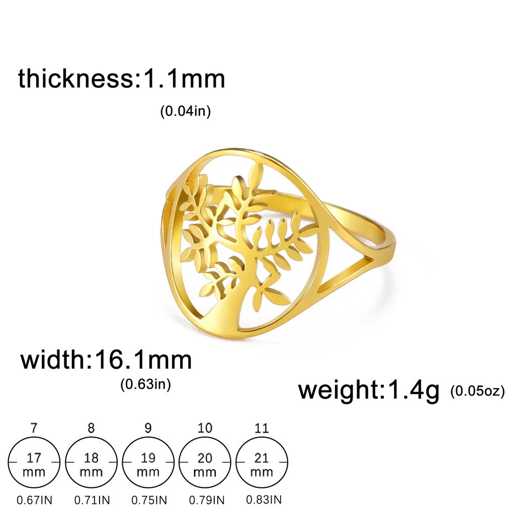 Stainless Steel Tree of Life Ring for Women Vintage Amulet Finger Rings Jewelry Mother's Day Gift