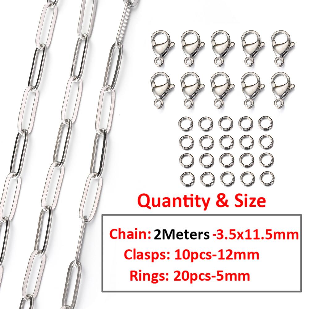 2Meters/1Meter Stainless Steel Chain Lobster Clasps Jump Rings Connectors Chains for Bracelet Necklace Jewelry Making DIY Kit