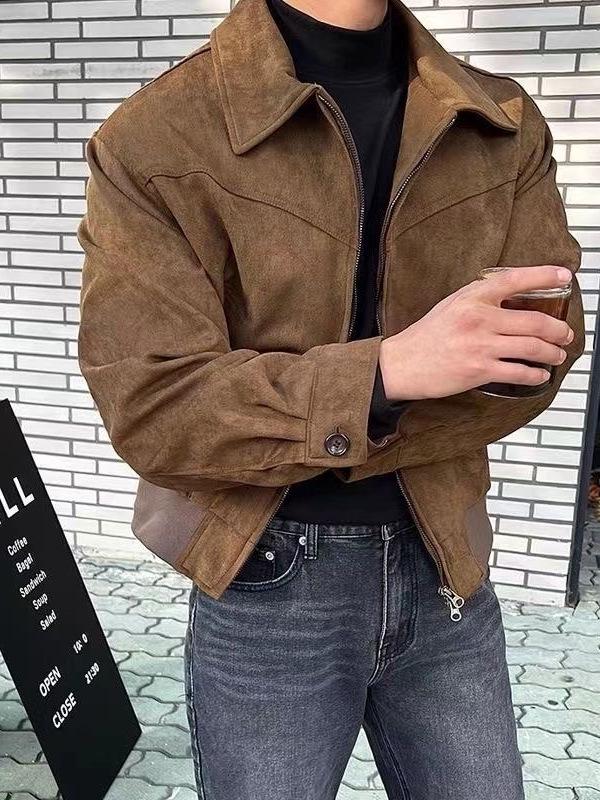 Men's High-End Velvet-Lined Short Jacket - Trendy Lapel Style for Spring and Autumn