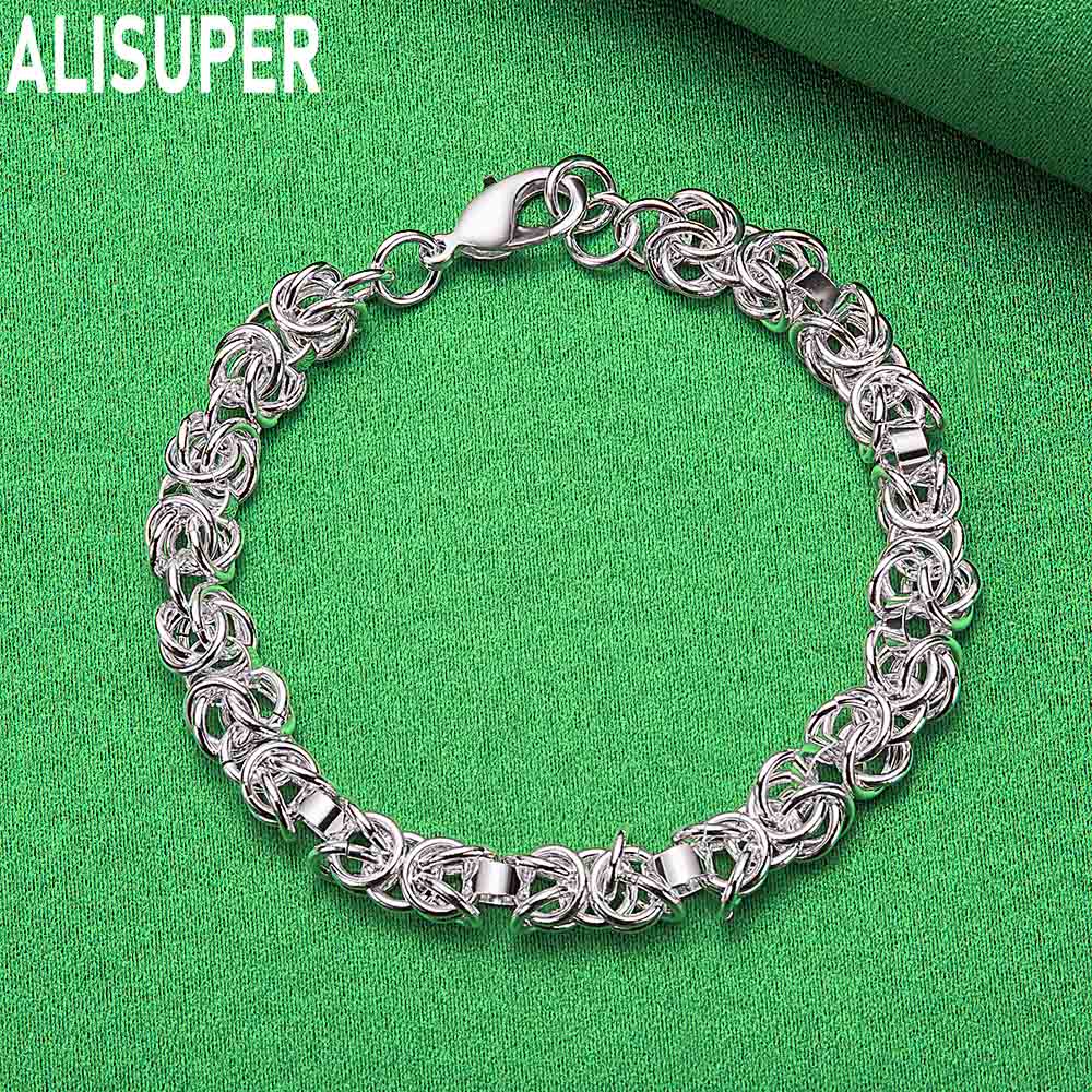 925 Sterling Silver Simple Interlocking Side Chain Exquisite Bracelet Gift Jewelry
