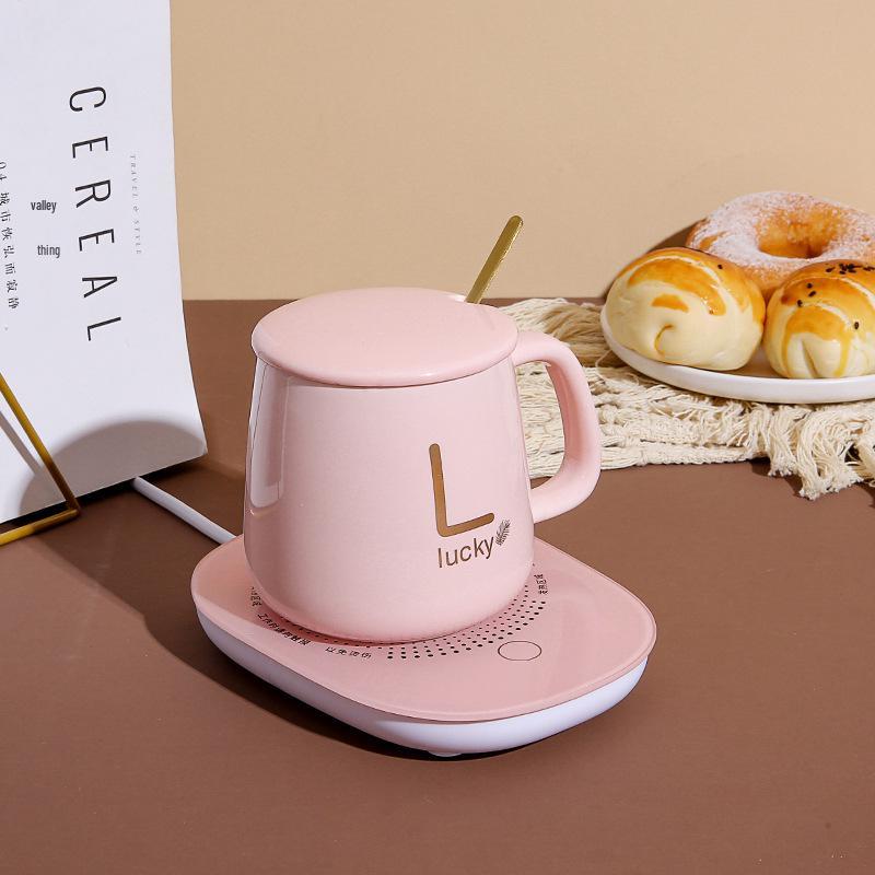 USB Temperature-Controlled Ceramic Cup Set with Digital Display Coaster - 55° Constant Heat