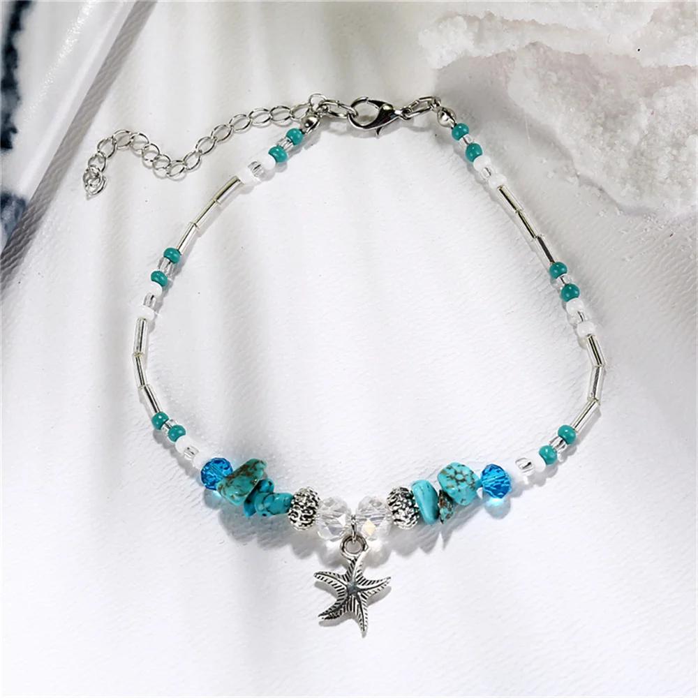 Neue Boho-Fußkettchen mit Muscheln und Seesternen für Damen, modisches Schildkröten-Fußkettchen am Bein, barfuß, handgefertigte Kette, Sommer-Strandschmuck