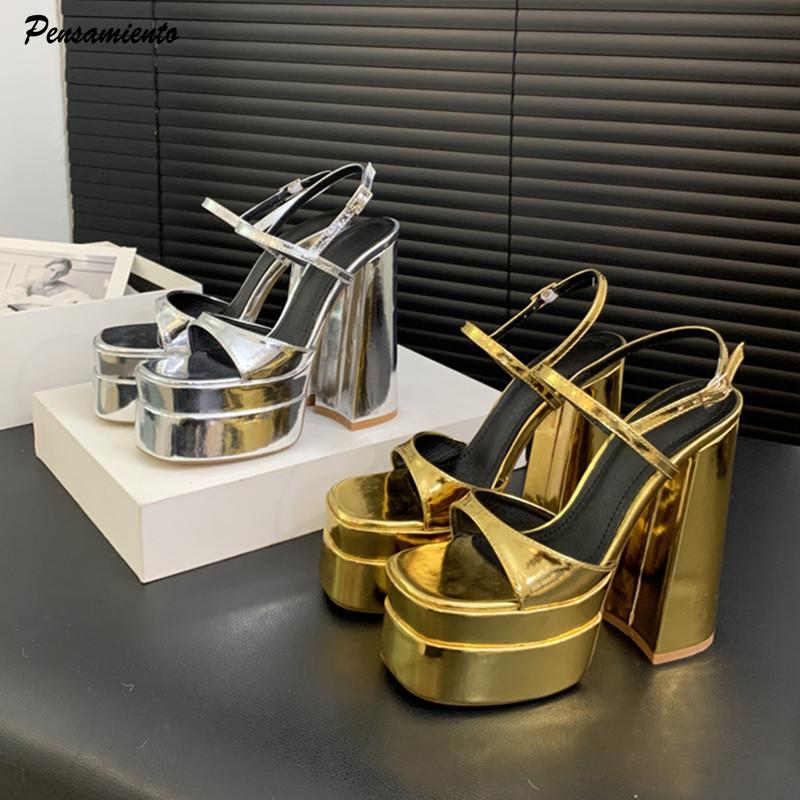 Fashion Shoes Cswo01 Women's 14Cm Ultra High Heels Double Platform Wedges Sandals Patent Leather Thick Heeled Gladiator Sandals Summer Shoes Cm
