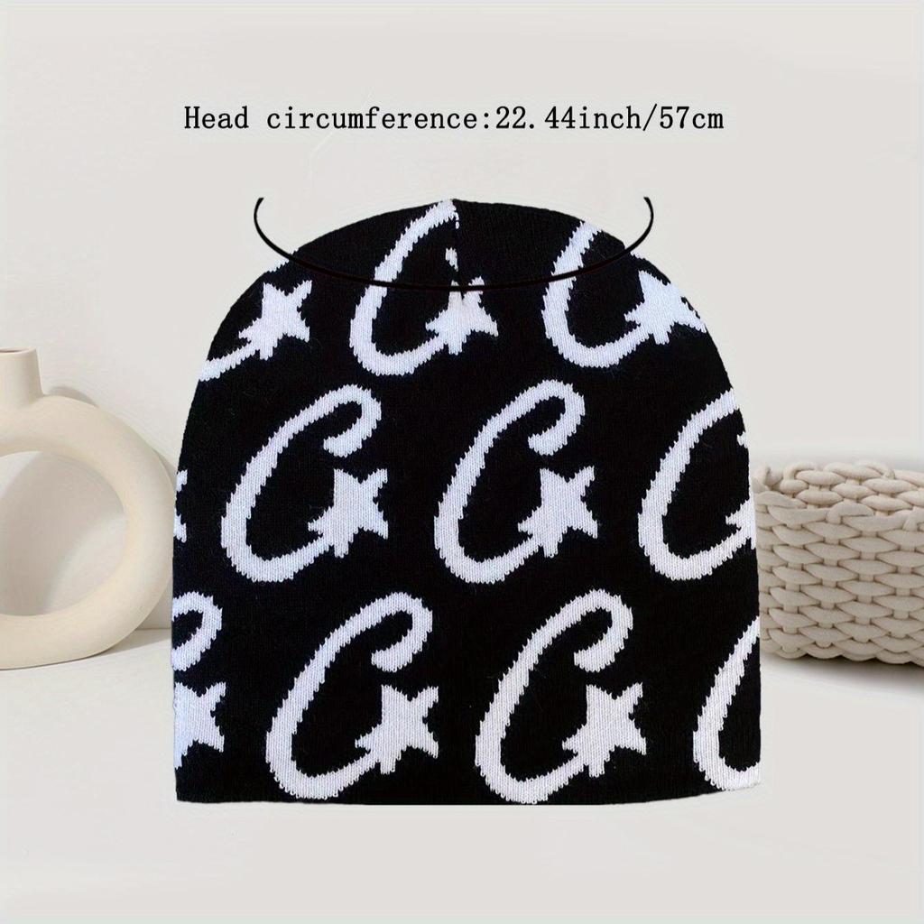 Y2K Knit Hat - "Meteor" Jacquard Beanie, Street Style Hip Hop Hat