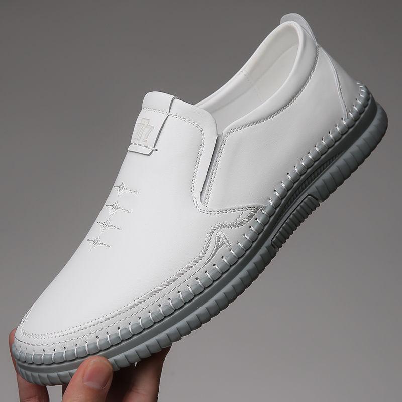 

Мужские повседневные кожаные туфли без застежек: Дышащая, Нескользящая Мягкая Подошва для Широких Ступней - Идеально для Весны и Лета 38 белый