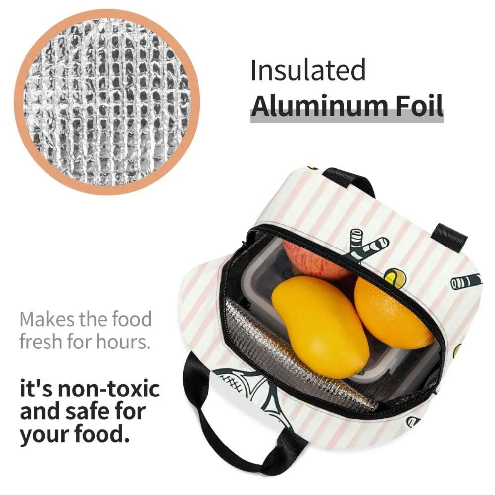 Vibrant Baseball And Tennis Pattern Insulated Lunch Bag for Women Children Portable Food Boxes Thermal Lunch Box Tote