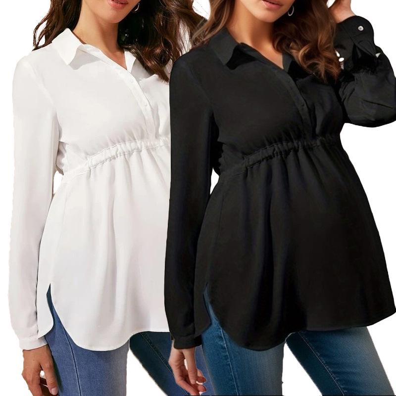 2022 Solid Color V-Neck Long-Sleeved Maternity Top