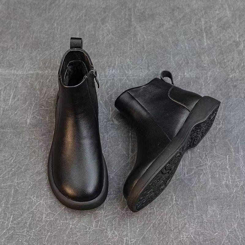 Damen Retro Martin Niedriger Absatz Chelsea Stiefeletten - 2025 Herbst/Winter Koreanischer Stil Klobige Lederschuhe.