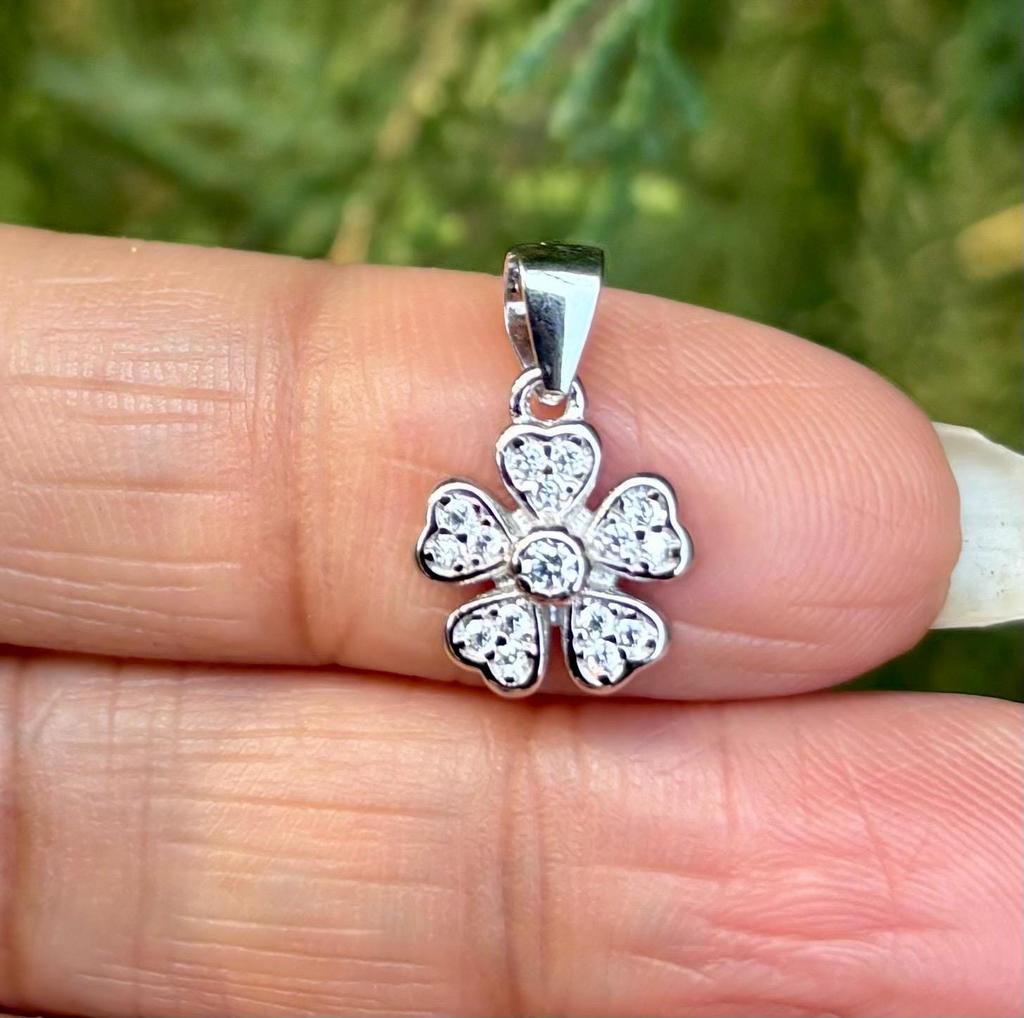 925 Sterling Silver Cz FLOWER FLORAL Charm Pendant, High Polish, Simple Design Elegant, Minimal Minimalistic Jewelry, Charm Pendant, 1.21 Gm