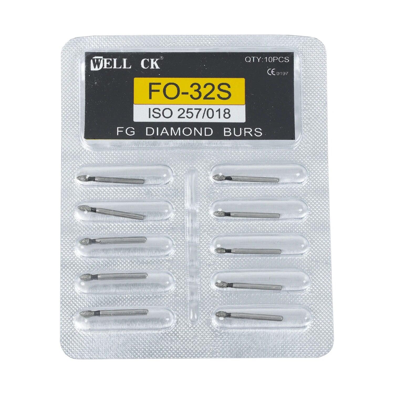

10 шт./упак., стоматологические алмазные боры CK 1,6 мм для высокоскоростного наконечника, супер грубые алмазные боры, шлифовальный инструмент для стоматолога, шлифовальный инструмент 10pcs FO-32S