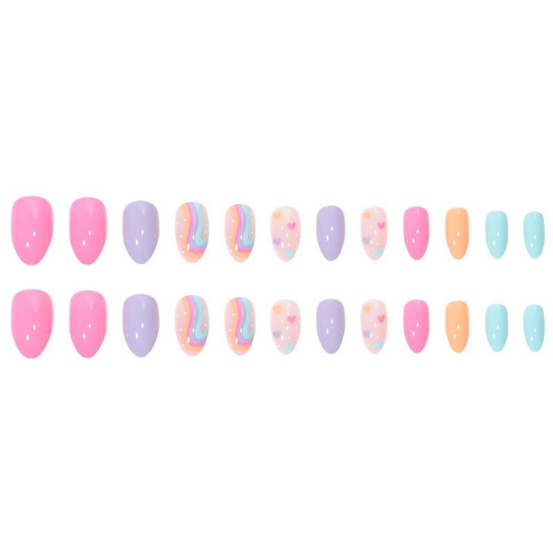 Unghie Finte Rimovibili con Cuore in Colori Arcobaleno Pastello Macaron Stile Carino Dolce per Uso Quotidiano