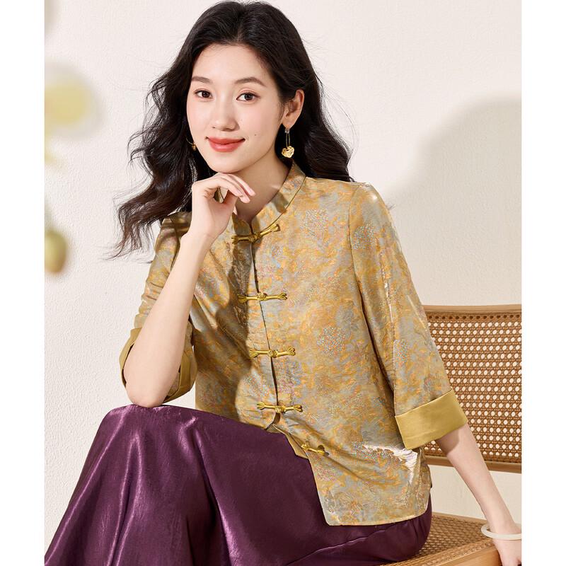 Kebell Women s New Chinese Style Jacquard Seven-Quarter Sleeve Shirt 3XL