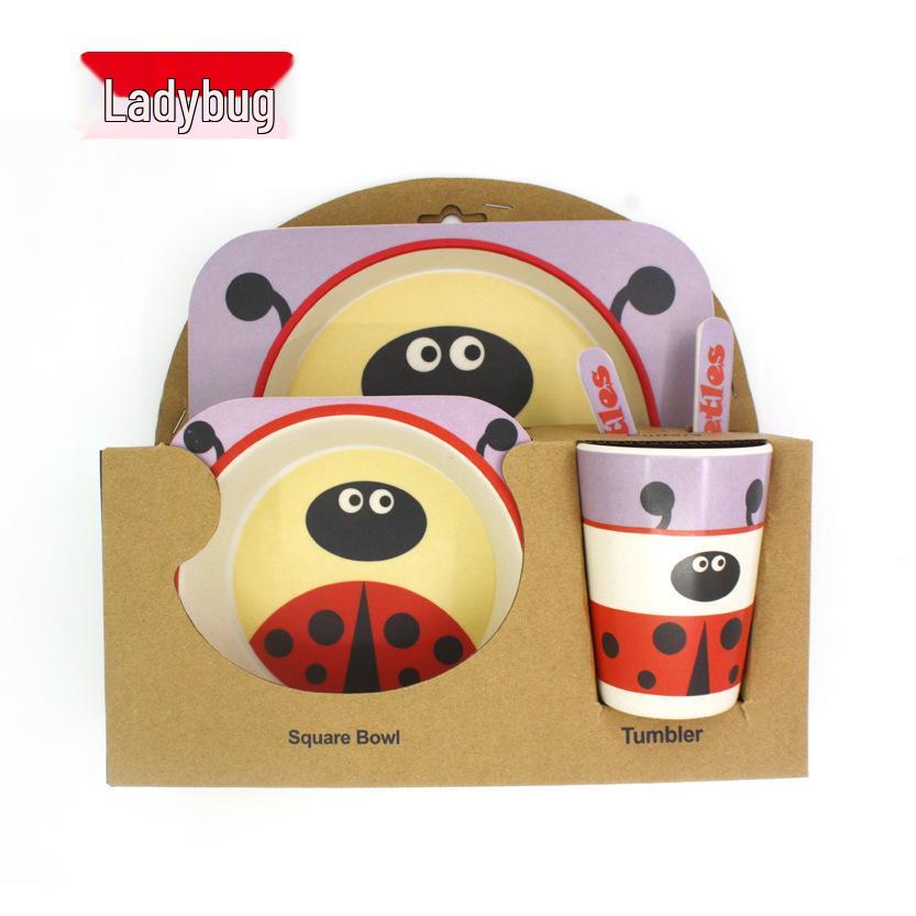 Kreativní dětská jídelní sada z bambusového vlákna - Pěti dílný kreslený design pro děti.