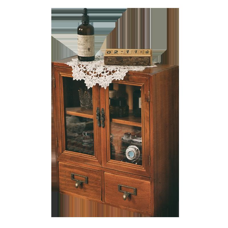 Mini meuble de rangement vintage rustique en pin avec tiroirs, armoire antique d'apothicaire pour épices pour l'organisation et le rangement de la cuisine, de la salle de bain, du bureau