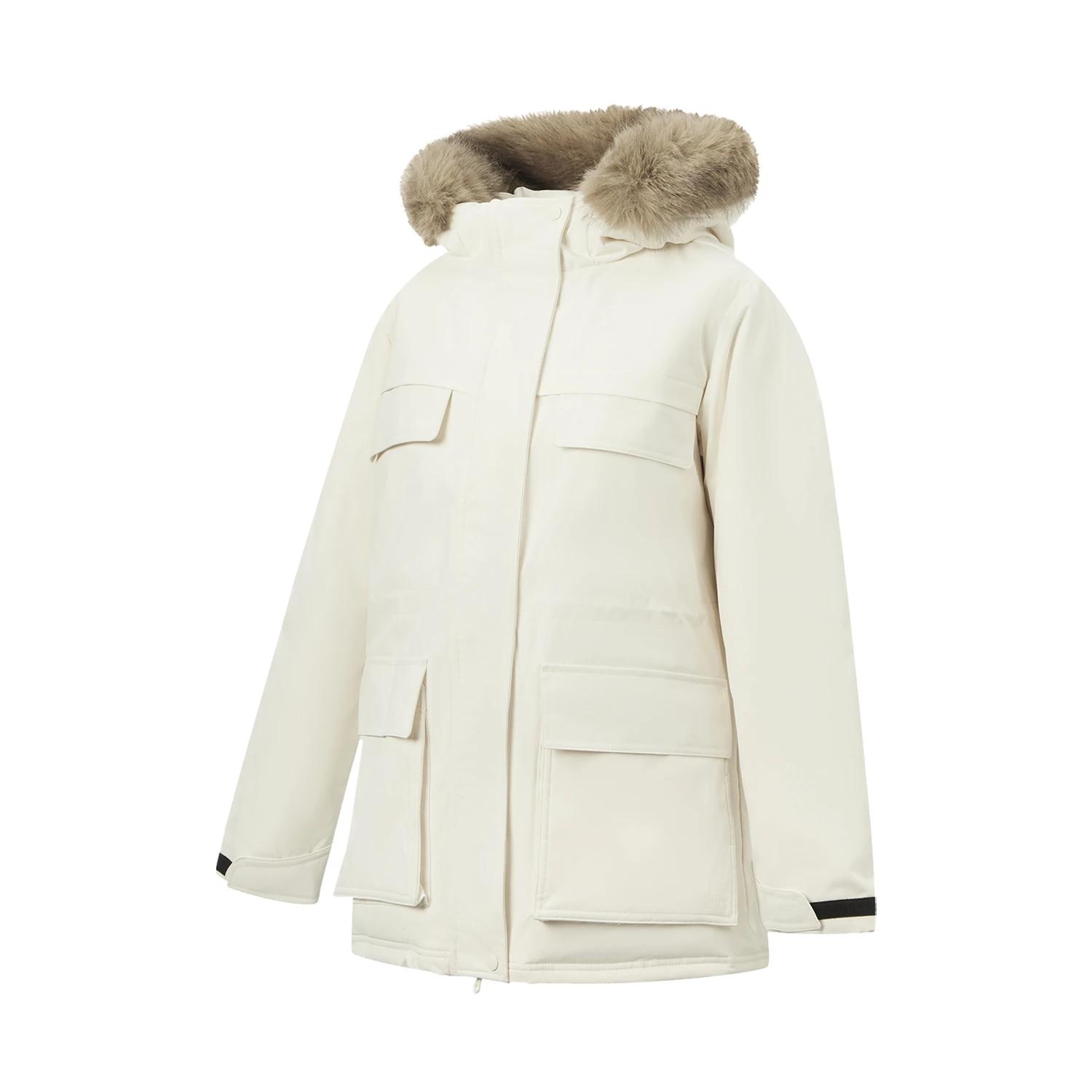 Li-Ning Solid Color Hooded Zipper Versatile Mid-Length Down Jacket Women outerwear AYMV372-2 L