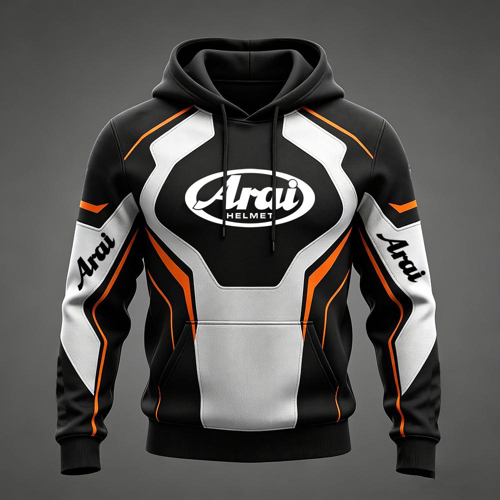 Men's Arai Racing Hoodie - Red/Black/White Color Block Motorsport Sweatshirt