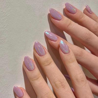 1 Set Women Art Kit Press-on Nails Purple-Color Gel Fake Nails Short Wearable False Nails French Artificial Tip DIY Manicure Accessories
