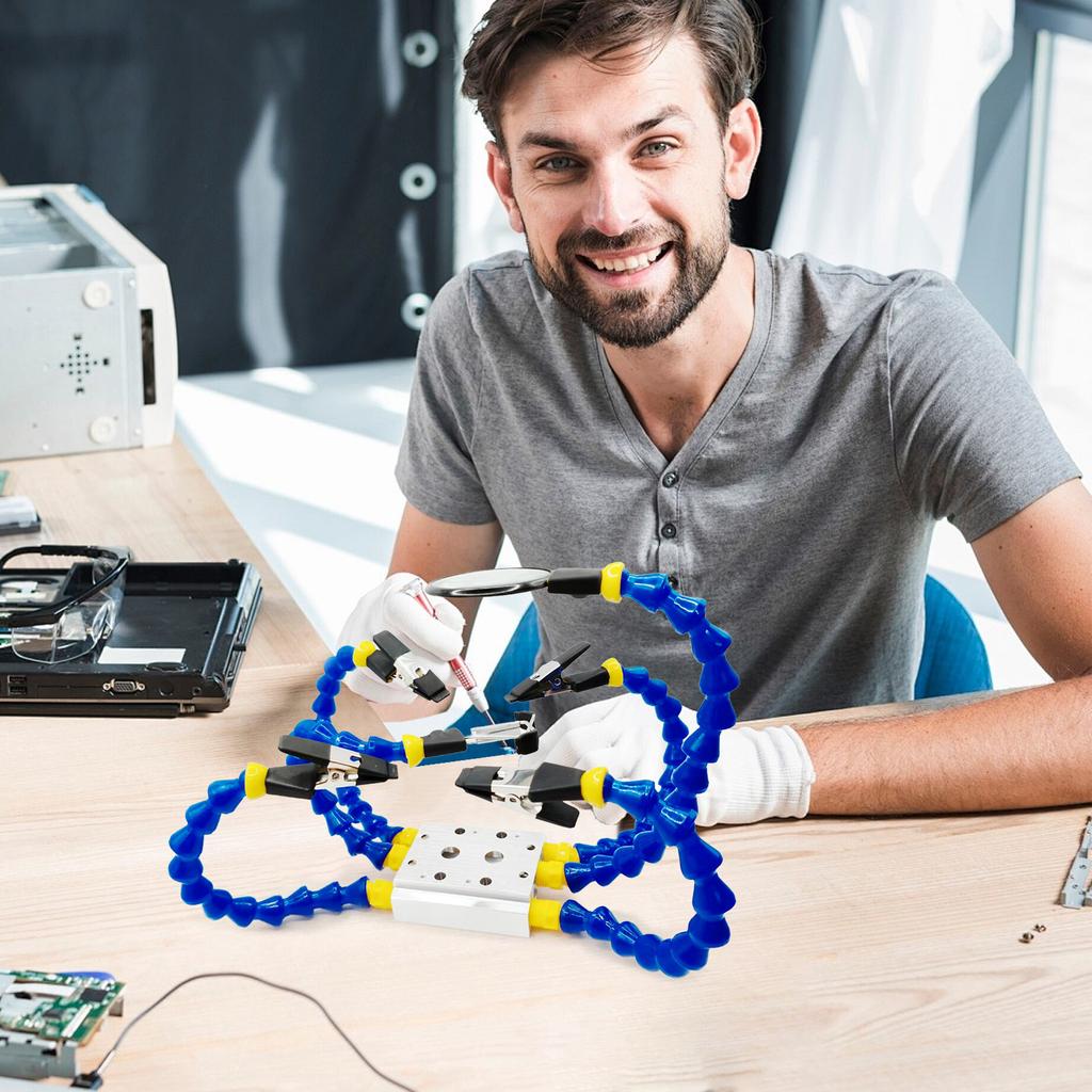 Octopus Welding Clamp with 5X Magnifier & Base PCB Soldering Holder Multi-Function Workbench Tool for Soldering/Repairing