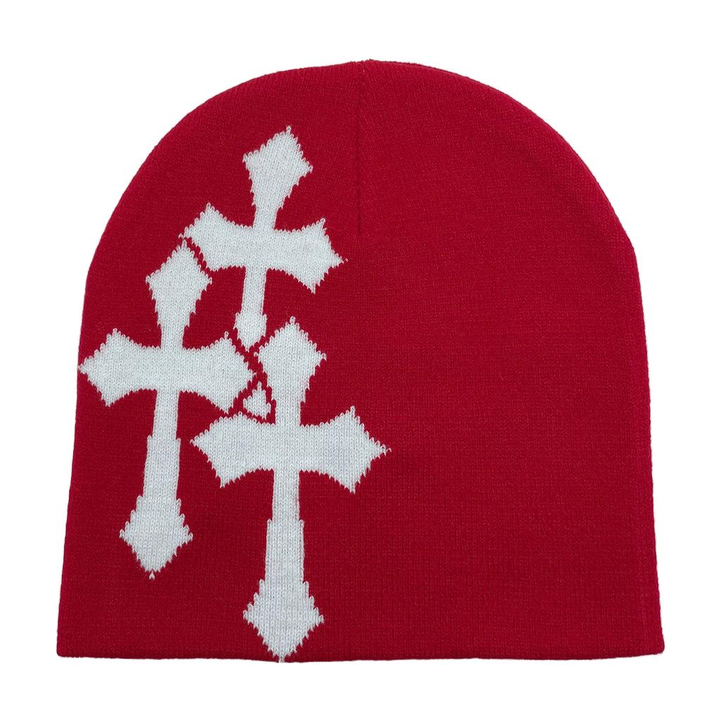 Fashion Cross Beanie Hat for Women Men Comfortable Knitted Hat Pullover Cap Winter Autumn Skull Cap Adult Y2K Headdress