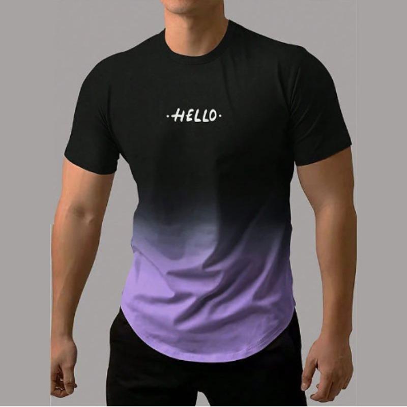 Men's 3D Printed T-Shirt gradient color Short Sleeve O-Neck Pullover casual top