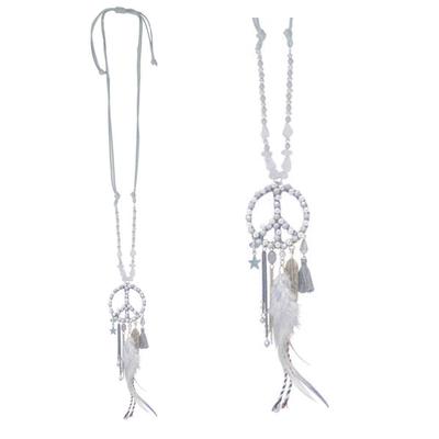 [Q5936] - Gray 'Boho' Long Necklace (peace) - 90 Cm - 16x5 Cm