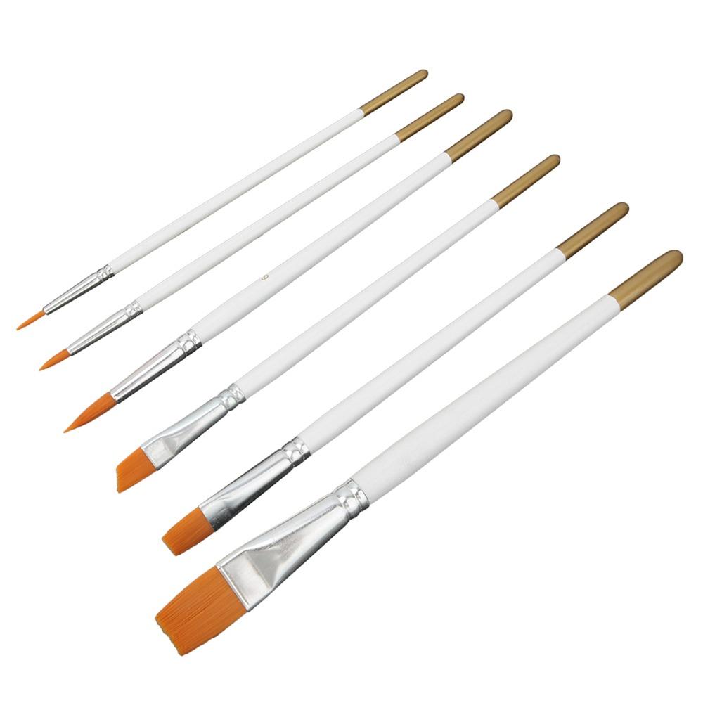6PCS White Handle Face Paint Kit Mild Formula Nylon Art Brushes  Gouache Acrylic Drawing