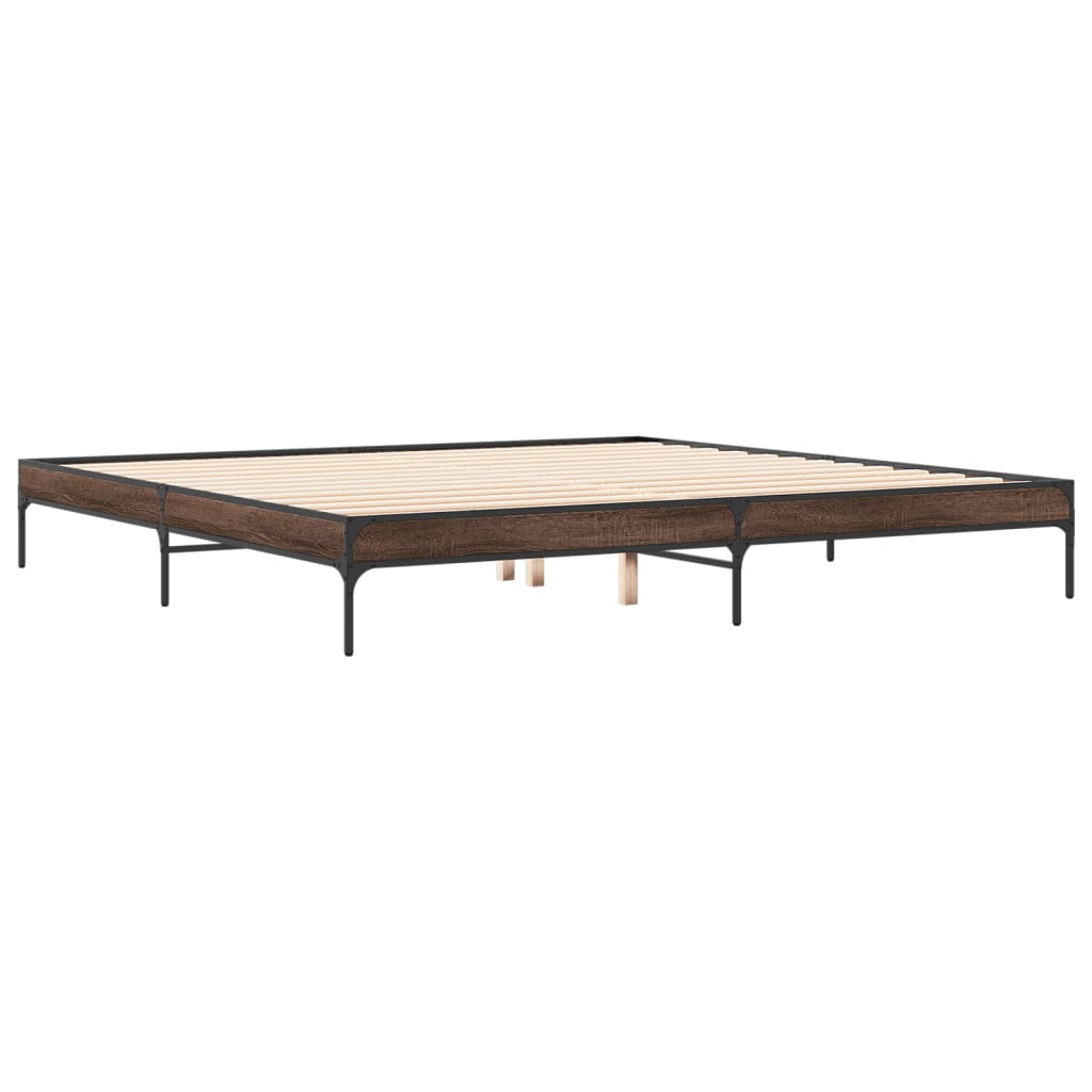 Brown Oak Effect Bed Frame 200 X 200 Cm Wood Based Panel & Metal