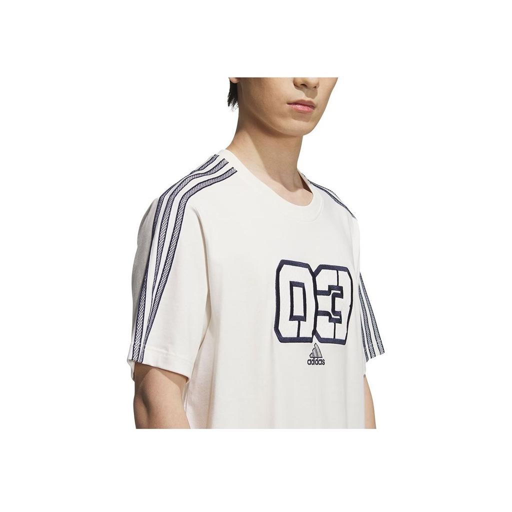 Adidas SS25 Striped Sports Casual Crew Neck Short Sleeve T-Shirt Men Tops Off-White JX2634