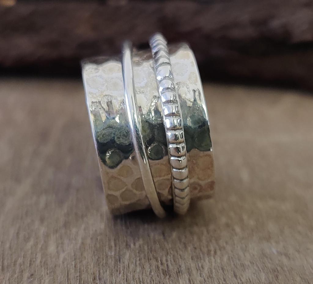 Hammered Spinner Ring, 925 Solid Silver, Thumb Spinning Ring, Meditation Ring, Women Gift for her, Mothers Day Gift