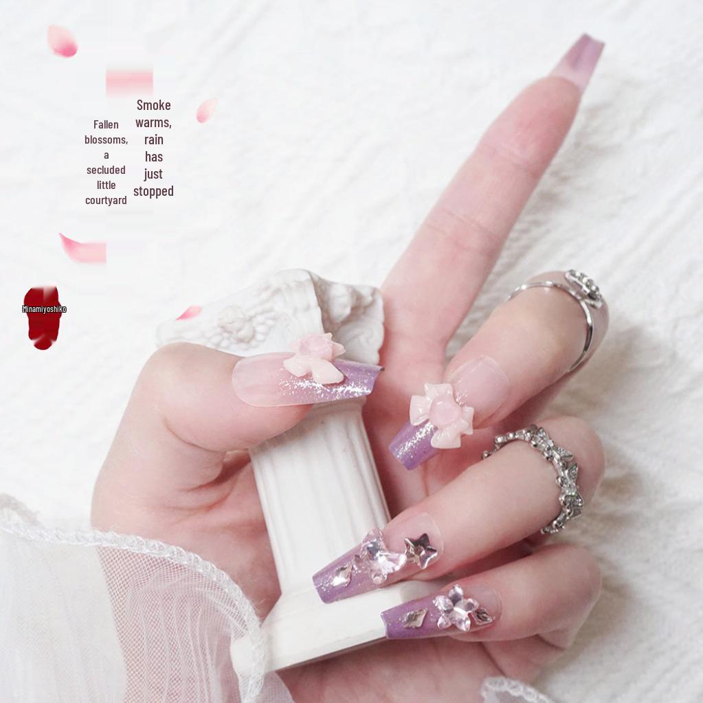 Premium Long Sparkle Handmade Faux Nails - Brightening Nail Art Stickers