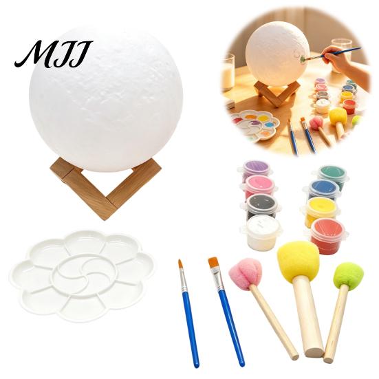 Creative Gift for Children DIY Paint Your Own Moon Lamp, LED Night Light Kit with 8 Desktop Art Ornament Colors And Brushes, Kids Craft Project, Warm