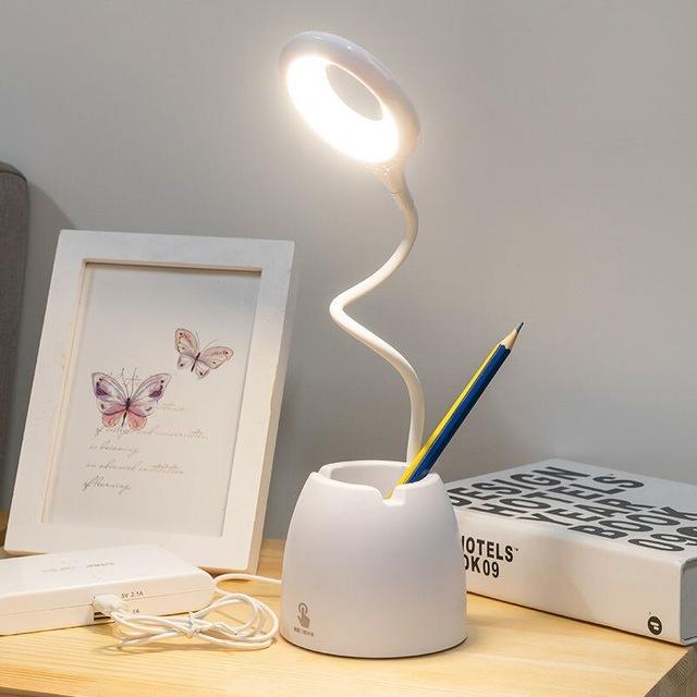 Table Lamp Eye Protection Reading Lamp LED Office Flexo Desk Lamp With Pen Holder USB Rechargeable Touch Stepless Dimming Light