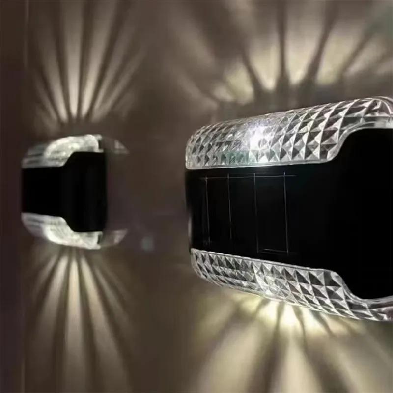 Warm White & White Light Outdoor Solar Wall Lamp Garden Landscape Lighting Courtyard Corridor Walkway Step Deck Stairs LED Night Iight Christmas Decor