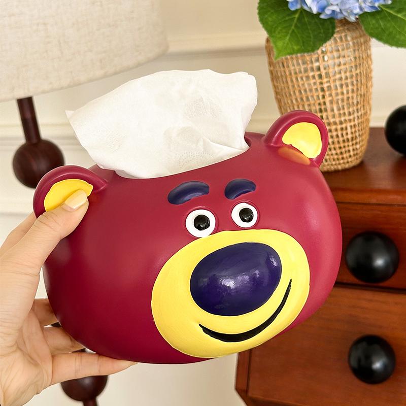 Miniso Cartoon Cute Strawberry Bear Tissue Box Living Room Bedroom Desktop Paper Box Premium Home Napkins Paper Box Ornament
