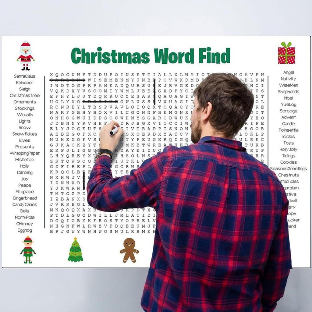 Fun Interactive Giant Word Search Poster 36x24 Inch Activity Giant Christmas Activity Poster For Adults Seniors Bathroom Kids
