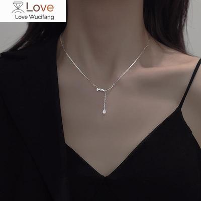 Creativity 925 Sterling Silver Geometric Water Drop Tassel Necklace Clavicle Chain Women Fashion Jewelry Shine Zircon Pendant