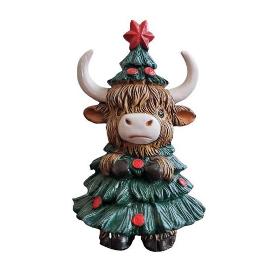 Christmas Highland Cattle Statue Thanksgiving Day Pumpkin Highland Cow Figurine Sculpture Home Office Desktop Decoration Ornament