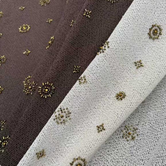 Width of 1.4 Meters Viscose Linen Bead Tube Embroidered Fabric Hand-made DIY Heavy-duty Embroidered Fabric for Clothing