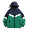 Unisex Korean-Style Color Block Baseball Jacket: Casual, Sporty, Hooded, Thin Windbreaker for Spring & Autumn with Long Sleeves.