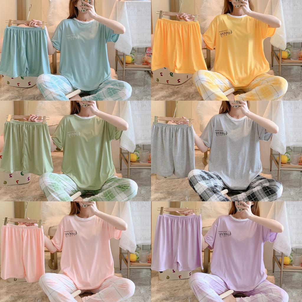 3 Sets Of Summer Women's Pajamas Set Of Short-Sleeved Long Pants Casual Girls Homewear Sets Teenage Homewear