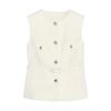 Summer New Product Women's Clothes Gold Decorated Row Button Sleeveless Round Neck with Belt Texture Vest Tops 2132091