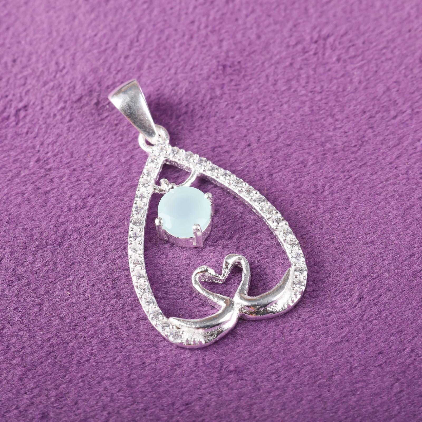 

Aqua Chalcedony Gemstone 925 Sterling Silver Women Jewelry Zircon Pendant 1.27 CZP-4-7