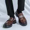 Men's Glossy Leather Thick-Soled Loafers - British Style Slip-On, Large Size, for Spring & Autumn