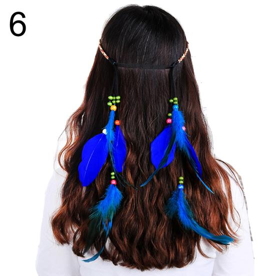 Fascia Boema da Donna con Piume di Pavone, Fascia per Capelli in Corda Intrecciata, Copricapo Hippie